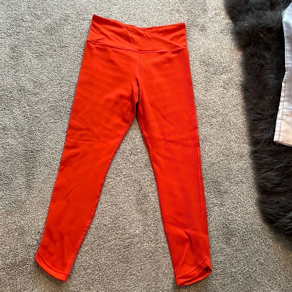 Athleta elation crossover rib 7/8 tights orange